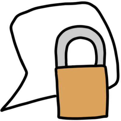 a closed padlock in front of a speech bubble.